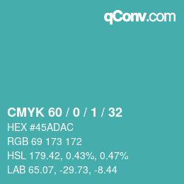 カラーコード: CMYK 60 / 0 / 1 / 32 | qconv.com