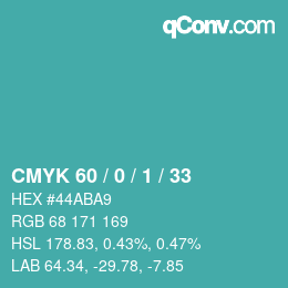 颜色代码: CMYK 60 / 0 / 1 / 33 | qconv.com