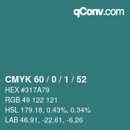 颜色代码: CMYK 60 / 0 / 1 / 52 | qconv.com