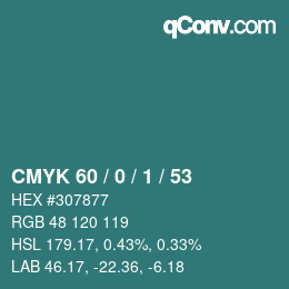 颜色代码: CMYK 60 / 0 / 1 / 53 | qconv.com