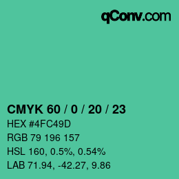Color code: CMYK 60 / 0 / 20 / 23 | qconv.com