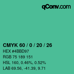 Color code: CMYK 60 / 0 / 20 / 26 | qconv.com