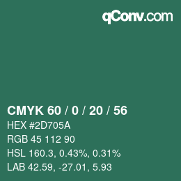 Color code: CMYK 60 / 0 / 20 / 56 | qconv.com