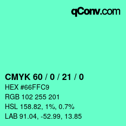 Color code: CMYK 60 / 0 / 21 / 0 | qconv.com