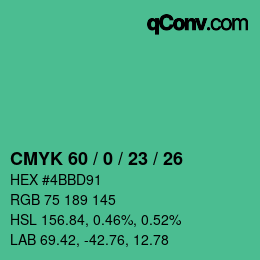颜色代码: CMYK 60 / 0 / 23 / 26 | qconv.com