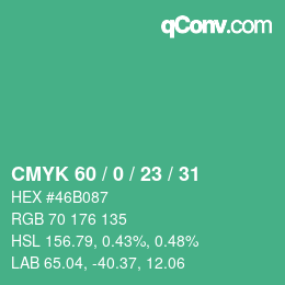 颜色代码: CMYK 60 / 0 / 23 / 31 | qconv.com