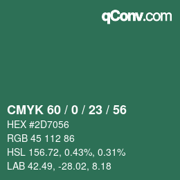 颜色代码: CMYK 60 / 0 / 23 / 56 | qconv.com