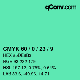 Color code: CMYK 60 / 0 / 23 / 9 | qconv.com