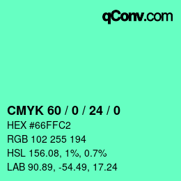 カラーコード: CMYK 60 / 0 / 24 / 0 | qconv.com