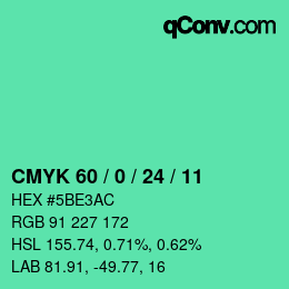 颜色代码: CMYK 60 / 0 / 24 / 11 | qconv.com
