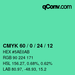 カラーコード: CMYK 60 / 0 / 24 / 12 | qconv.com