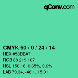 颜色代码: CMYK 60 / 0 / 24 / 14 | qconv.com