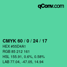 カラーコード: CMYK 60 / 0 / 24 / 17 | qconv.com