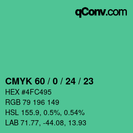 カラーコード: CMYK 60 / 0 / 24 / 23 | qconv.com
