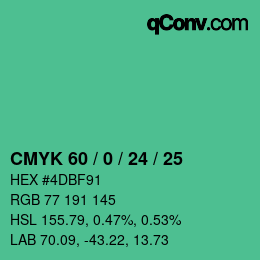 颜色代码: CMYK 60 / 0 / 24 / 25 | qconv.com