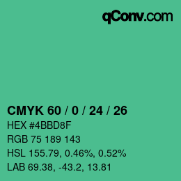 Color code: CMYK 60 / 0 / 24 / 26 | qconv.com