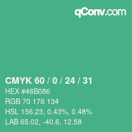 颜色代码: CMYK 60 / 0 / 24 / 31 | qconv.com