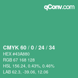 颜色代码: CMYK 60 / 0 / 24 / 34 | qconv.com