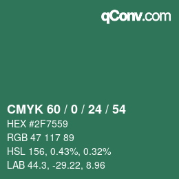 颜色代码: CMYK 60 / 0 / 24 / 54 | qconv.com