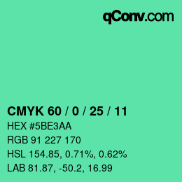 カラーコード: CMYK 60 / 0 / 25 / 11 | qconv.com