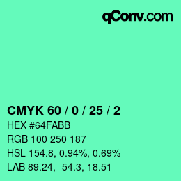 カラーコード: CMYK 60 / 0 / 25 / 2 | qconv.com