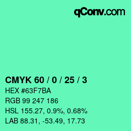颜色代码: CMYK 60 / 0 / 25 / 3 | qconv.com