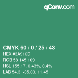 Color code: CMYK 60 / 0 / 25 / 43 | qconv.com