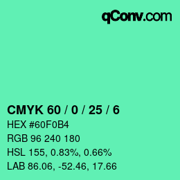 颜色代码: CMYK 60 / 0 / 25 / 6 | qconv.com