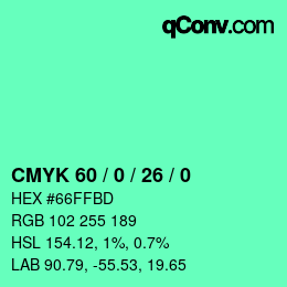 カラーコード: CMYK 60 / 0 / 26 / 0 | qconv.com