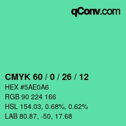 カラーコード: CMYK 60 / 0 / 26 / 12 | qconv.com