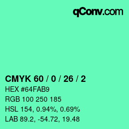 カラーコード: CMYK 60 / 0 / 26 / 2 | qconv.com
