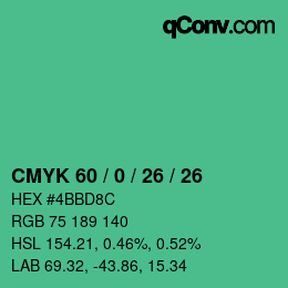 Color code: CMYK 60 / 0 / 26 / 26 | qconv.com