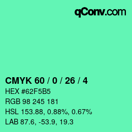 カラーコード: CMYK 60 / 0 / 26 / 4 | qconv.com