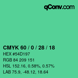 Color code: CMYK 60 / 0 / 28 / 18 | qconv.com