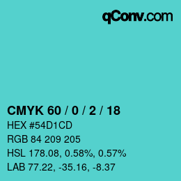 カラーコード: CMYK 60 / 0 / 2 / 18 | qconv.com