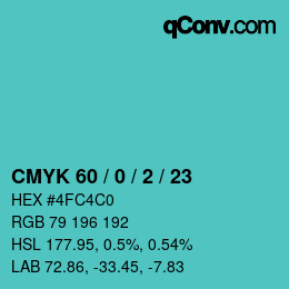 颜色代码: CMYK 60 / 0 / 2 / 23 | qconv.com