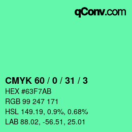 Color code: CMYK 60 / 0 / 31 / 3 | qconv.com