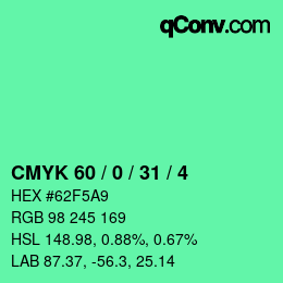 Color code: CMYK 60 / 0 / 31 / 4 | qconv.com