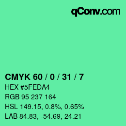 Color code: CMYK 60 / 0 / 31 / 7 | qconv.com