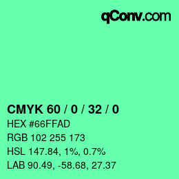 カラーコード: CMYK 60 / 0 / 32 / 0 | qconv.com