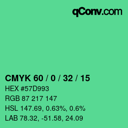 カラーコード: CMYK 60 / 0 / 32 / 15 | qconv.com