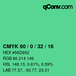 Color code: CMYK 60 / 0 / 32 / 16 | qconv.com