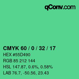 颜色代码: CMYK 60 / 0 / 32 / 17 | qconv.com