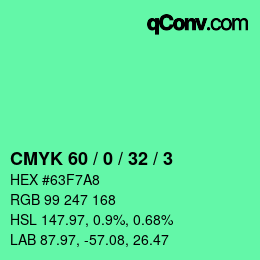 颜色代码: CMYK 60 / 0 / 32 / 3 | qconv.com