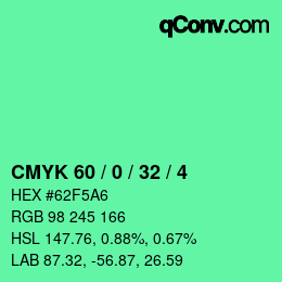 カラーコード: CMYK 60 / 0 / 32 / 4 | qconv.com