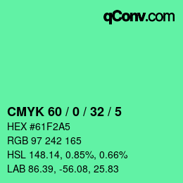 カラーコード: CMYK 60 / 0 / 32 / 5 | qconv.com
