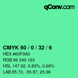 颜色代码: CMYK 60 / 0 / 32 / 6 | qconv.com