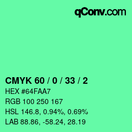 Color code: CMYK 60 / 0 / 33 / 2 | qconv.com