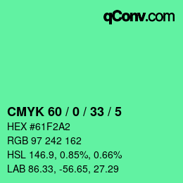 Color code: CMYK 60 / 0 / 33 / 5 | qconv.com