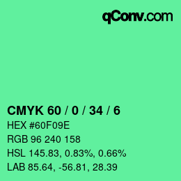 カラーコード: CMYK 60 / 0 / 34 / 6 | qconv.com